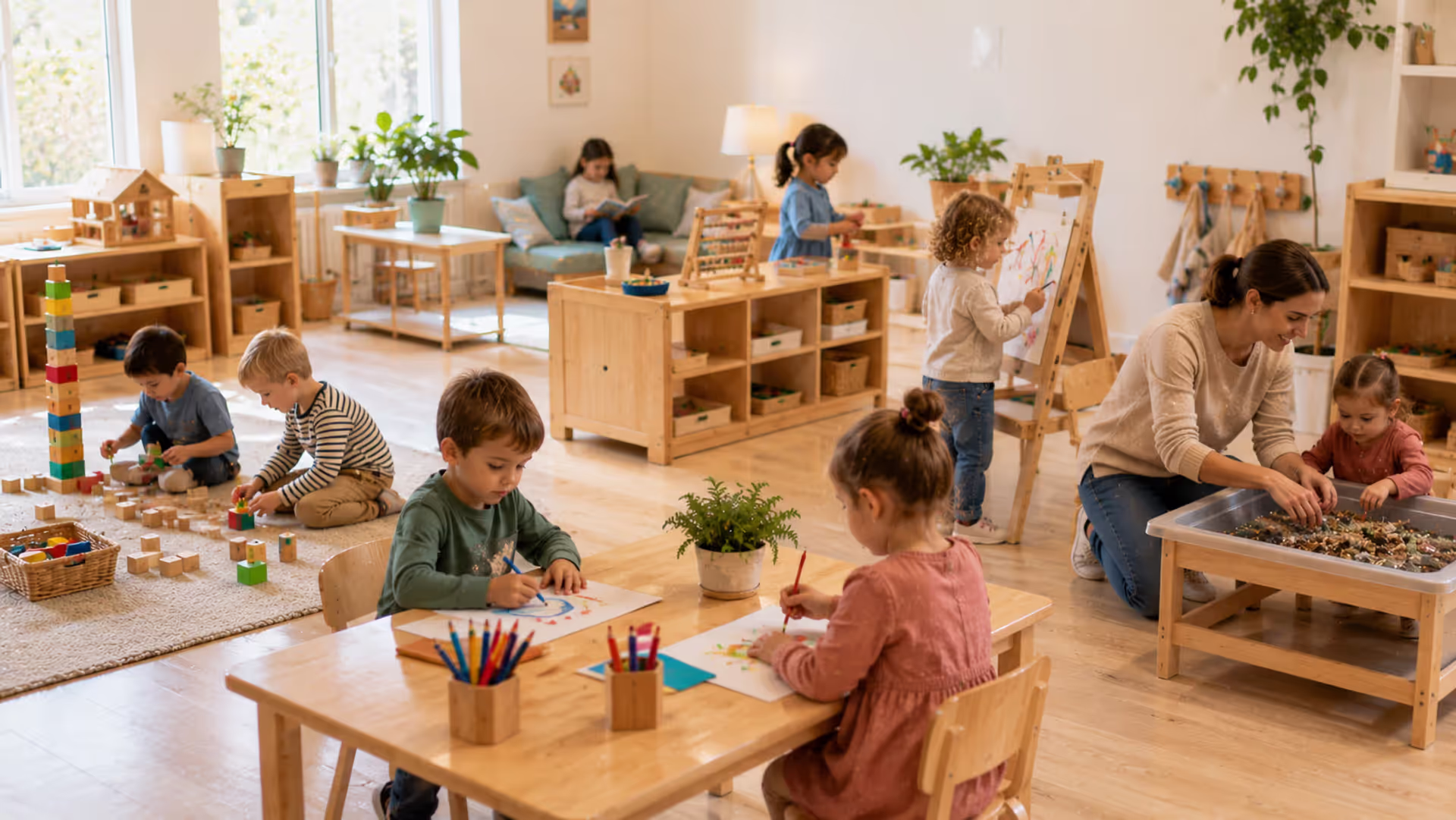 Young children learning and playing in early childhood education classroom
