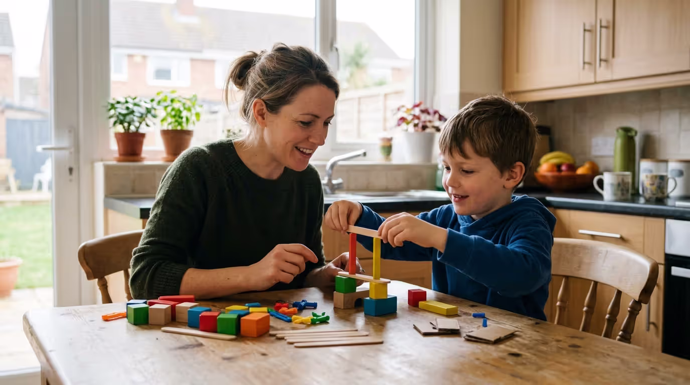 Parent and child exploring STEM activity together at home