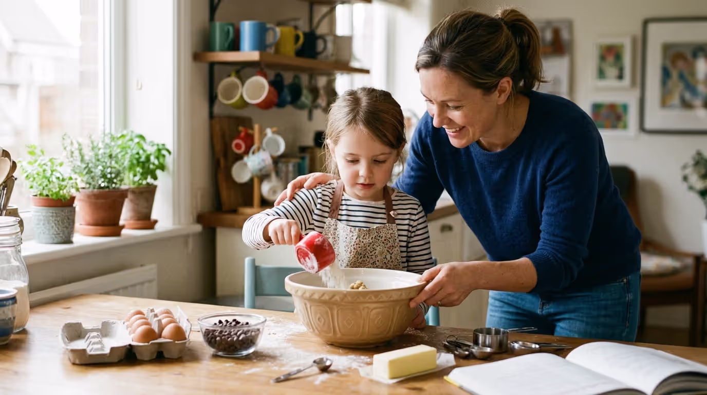 Parent and child learning together through hands-on home activity