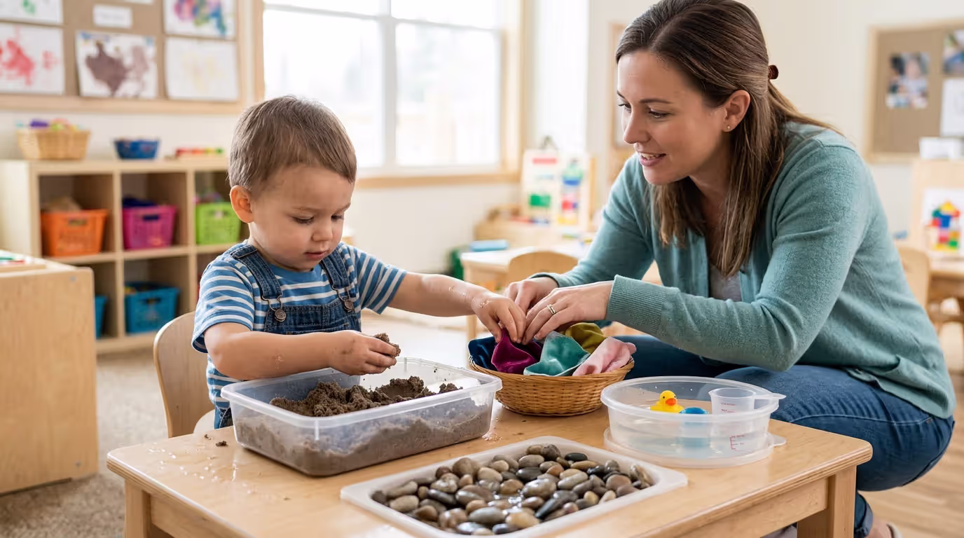 Child exploring different textures during sensory activity