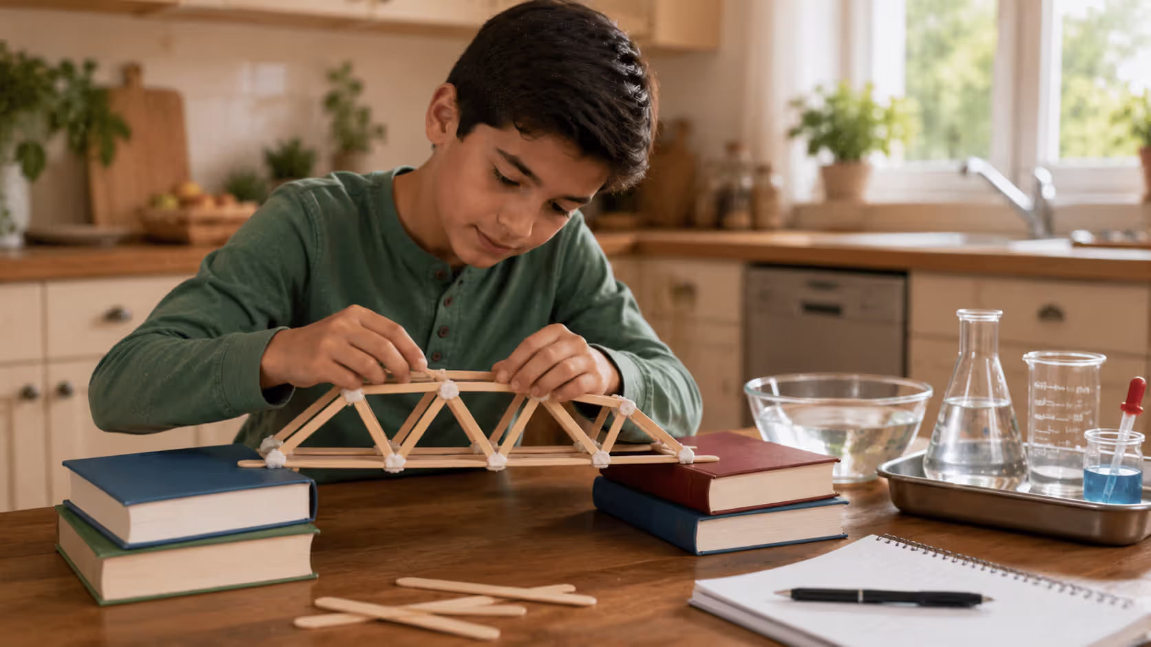 Child participating in hands-on STEM learning activity at home