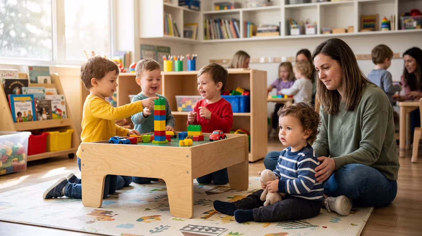 Toddler observing peers during playgroup while experiencing speech delay