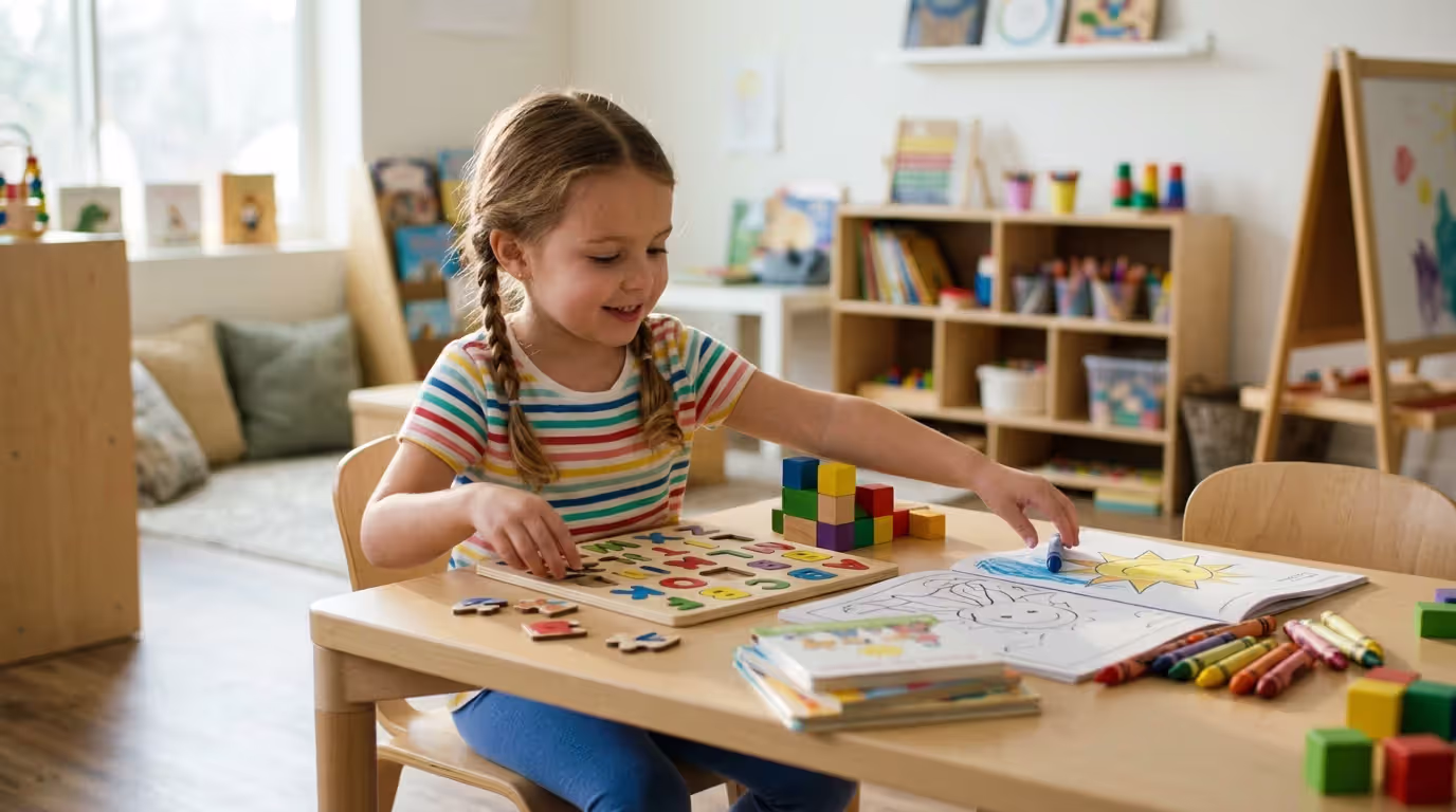 Preschool child participating in balanced learning and play activities