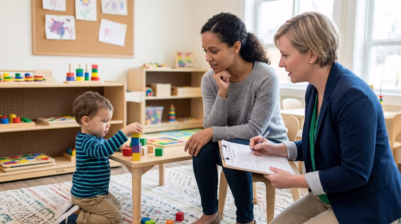 Parent learning to observe toddler developmental milestones during play