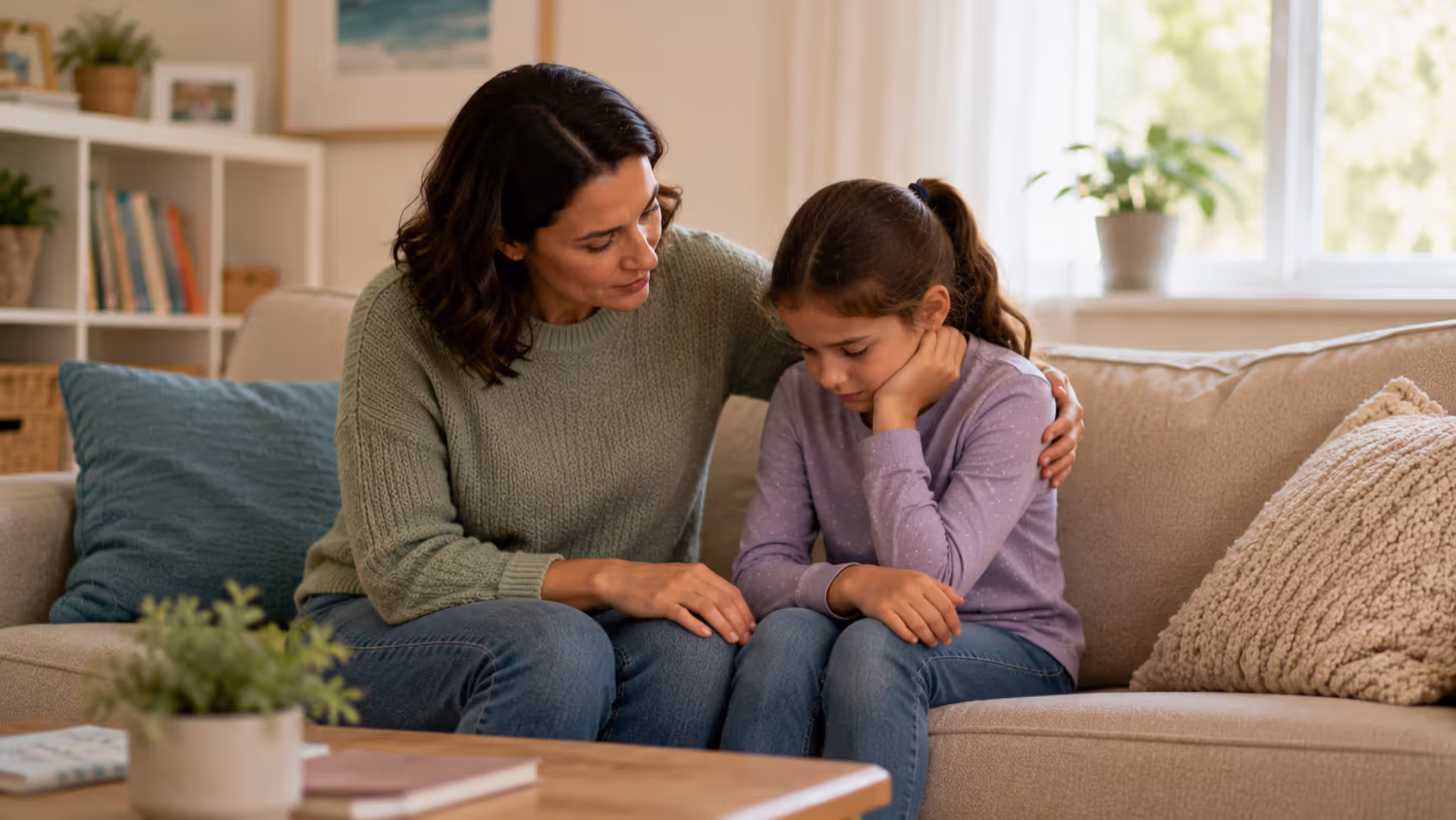 Parent using calm and supportive positive parenting approach with child
